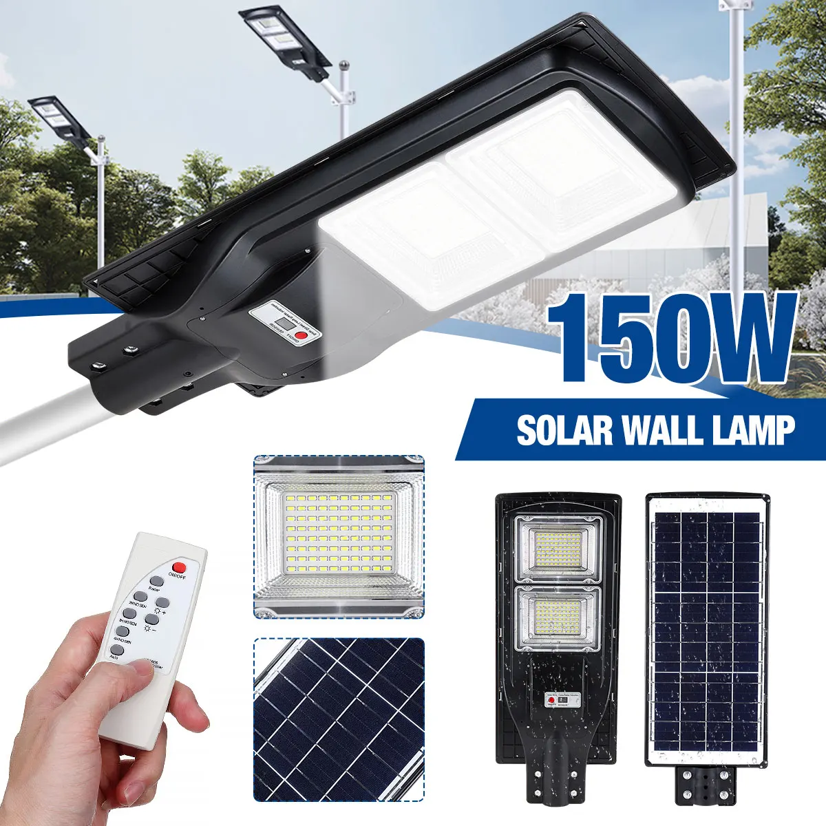 

150W Solar Street Wall Lamp 160Leds Light+Radar Sensing+Remote Control Solar Light Waterproof For Home Garden Fence Outdoor