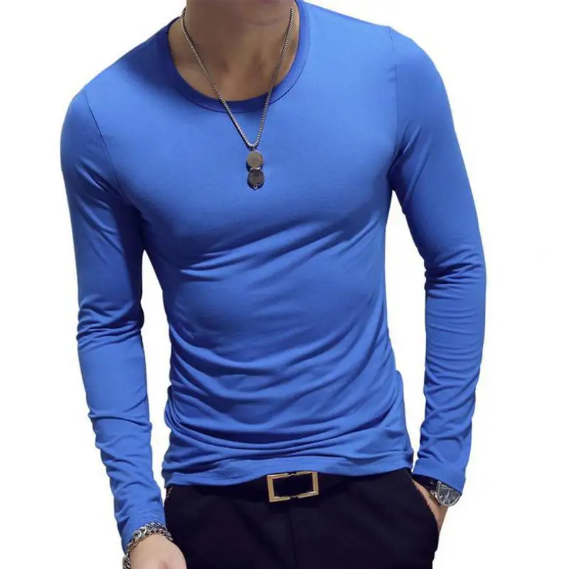 3 шт., мужские рубашки, весна, мужская Тонкая футболка с длинным рукавом и круглым вырезом, Повседневная однотонная мужская рубашка, футболки, хлопковая футболка, топ 3XL