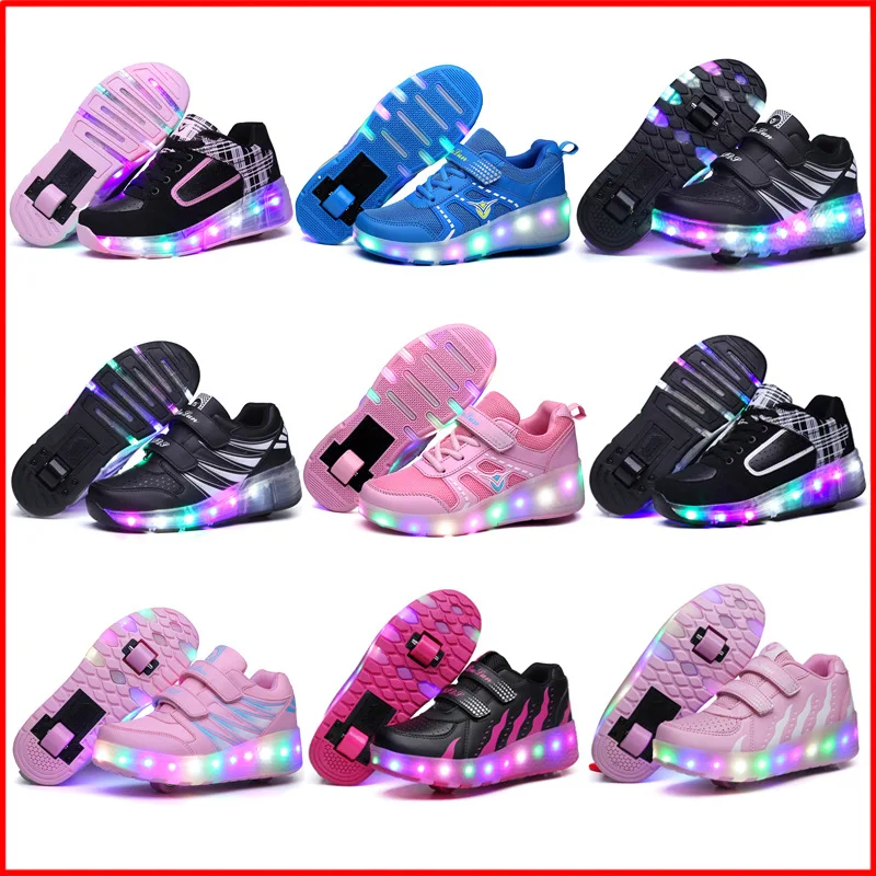 

2019 New Children LED Roller Skate Shoes With One/Two Wheels Lights Up Glowing Jazzy Junior Kids Shoes Adult Boys Girls Sneakers
