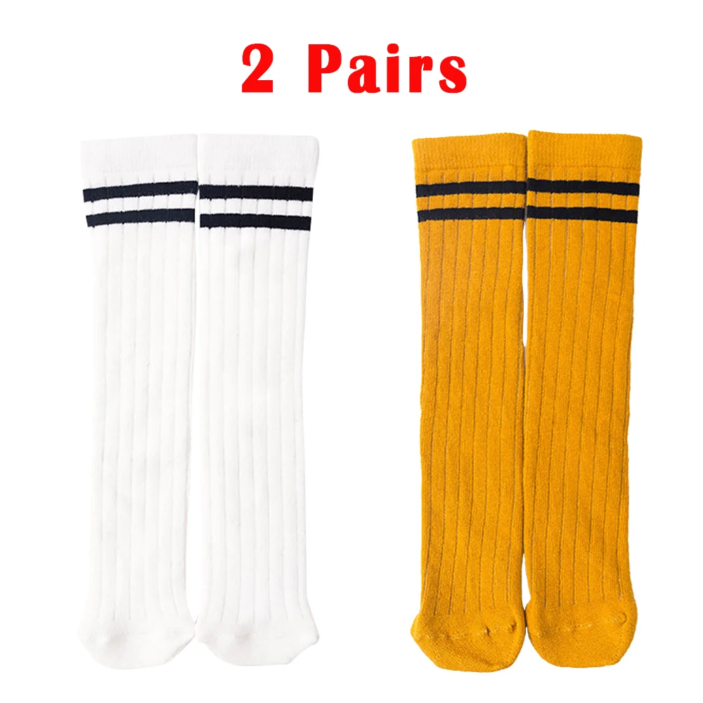 White Yellow-2 Pairs Детские хлопковые носки школьные колготки для девочек, вечерние платья чулки детские носки в полоску г. Весенние теплые гольфы D30 - Цвет: White Yellow-2 Pairs