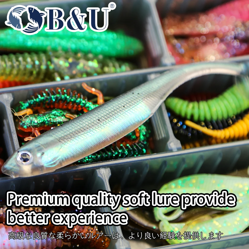 B&U 10cm 12.8cm Fishing Soft Bait T Tail fish artifical bait Fishing Lures Rainbow Color Sequin Swing Fishing Spinner Bait