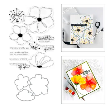

2020 New Flower Core Praise Phrase Metal Cutting Dies and Clear Stamps Stencil Sets For DIY Scrapbooking Paper Craft Card Making