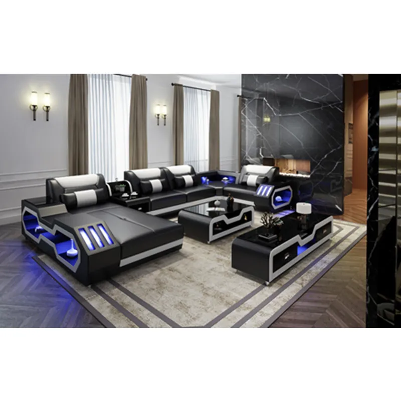 Светодиодный Роскошные диван кожаный набор гостиная мебель|Диваны для гостиной|