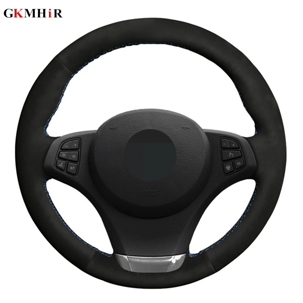 Diy Handstitched Black Genuine Leather Suede Car Steering Wheel Cover