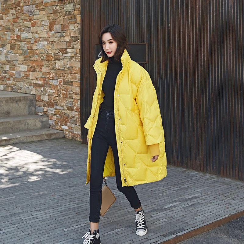 Yellow AYUNSUE белая куртка на утином пуху Женское зимнее пальто женское негабаритное пуховое пальто куртка-пуховик Теплая Куртка парка Mujer 1839 YY1411 - Цвет: Yellow