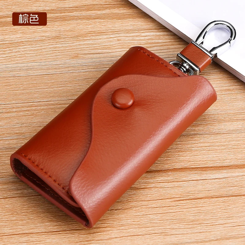 Men's business leather key case waist hanging key chain household large capacity female fashion multi-function car lock key bag - Color: Army green
