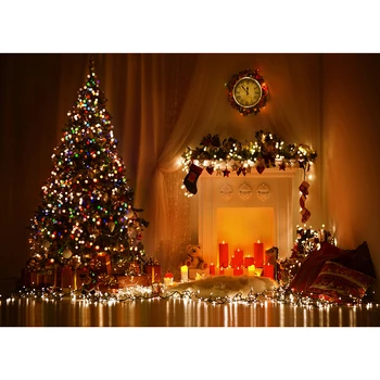 

7x5ft Photography Backdrop Christmas trees lights candles bells Background Vinly Cloth Wall Decor Baby Birthday Party