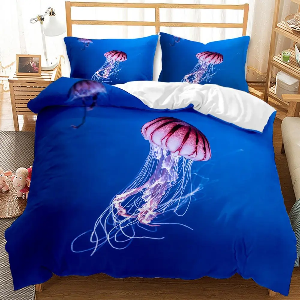 

Sea Animal Ocean Jellyfish 3D Print Comforter Bedding Sets Queen Twin Single Size Duvet Cover Set Pillowcase Home Textile Luxury