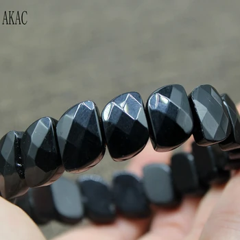 

Free shipping AKAC approx10*15mm natural black agate faceted bangle bracelet
