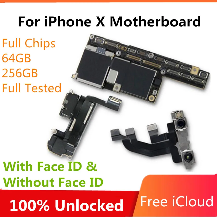 64 Гб 25 Гб для iphone X материнская плата с лицом ID No Face ID Бесплатный iCloud для iphone x материнская плата с системой IOS материнская плата