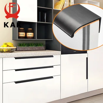 KAK Black Silver Hidden Cabinet Handles Zinc Alloy Kitchen Cupboard Pulls Drawer Knobs Bedroom Door Furniture Handle Hardware