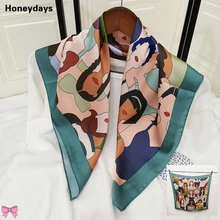 

Luxury Cartoon Print Silk Scarf Soft Small Square Scarfs Lady Tied Bag Silk Scarves Decorative Headband Beach Towel Cute Bandana