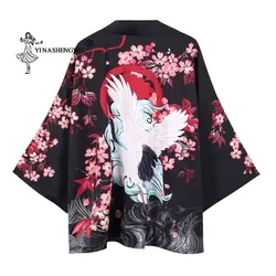 Yukata женское традиционное японское кимоно летняя Свободная рубашка с принтом карпа повседневное пальто кимоно Femme кимоно кардиган косплей