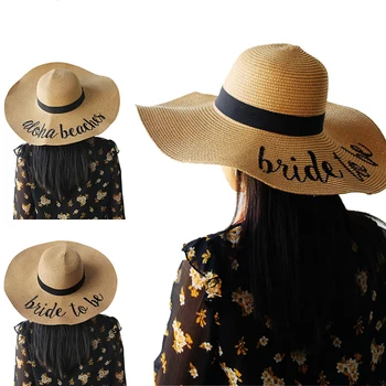 

Womens Straw Hats Sun Bucket Cap With Bride To Be And Aloha Beaches Letters Hawaiian Theme Bachelorette Party Wedding Decoration