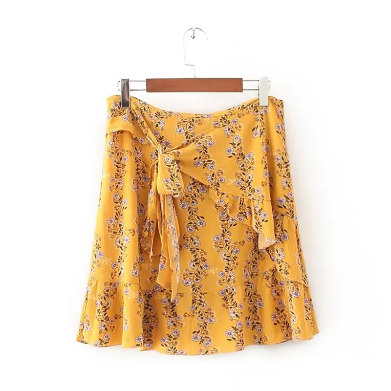 

Ldu-jn830 Europe And America Printed Lace-up Skirt 2018-Summer Flounced Knotted Slim Fit Short Skirt