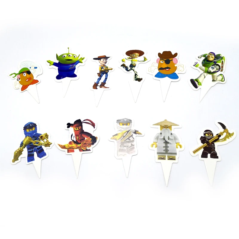 Ninjago тематический Топпер для торта украшения для маленьких мальчиков сувениры для вечеринки в честь Дня рождения игрушки История кексов топперы с палочками 12 шт./лот