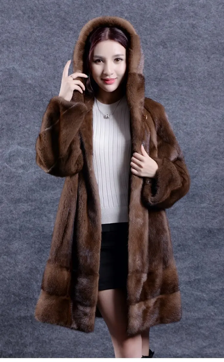 2019 inverno nova todo vison casaco de pele das mulheres longa sechau de moda simples com capuz quente grosso casaco de pele de v