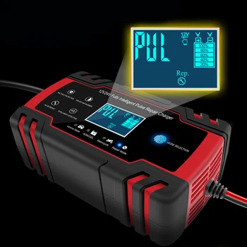 

Car Battery Charger 12/24V 8A Touch Screen Pulse Repair Fast Power Charging Wet Dry Lead Acid Digital LCD Display