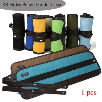 

48 Holes Cloth Pencil Holder Case Canvas Pouch Foldable Brush/ Clay Tool Storage Bag Box School Stationery