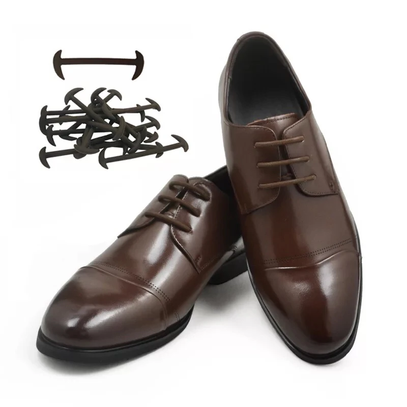12 шт./компл. 3 размера Для мужчин Для женщин кожаные туфли ленивые шнурки без завязок; шнурки из эластичного силикона; подходят 3 цвета L6 - Цвет: Коричневый