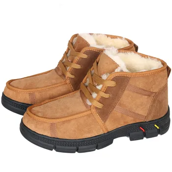

sunny everest mens boots winter boots sheep fur cow leather lace up snow noskid rubber sole 39-44
