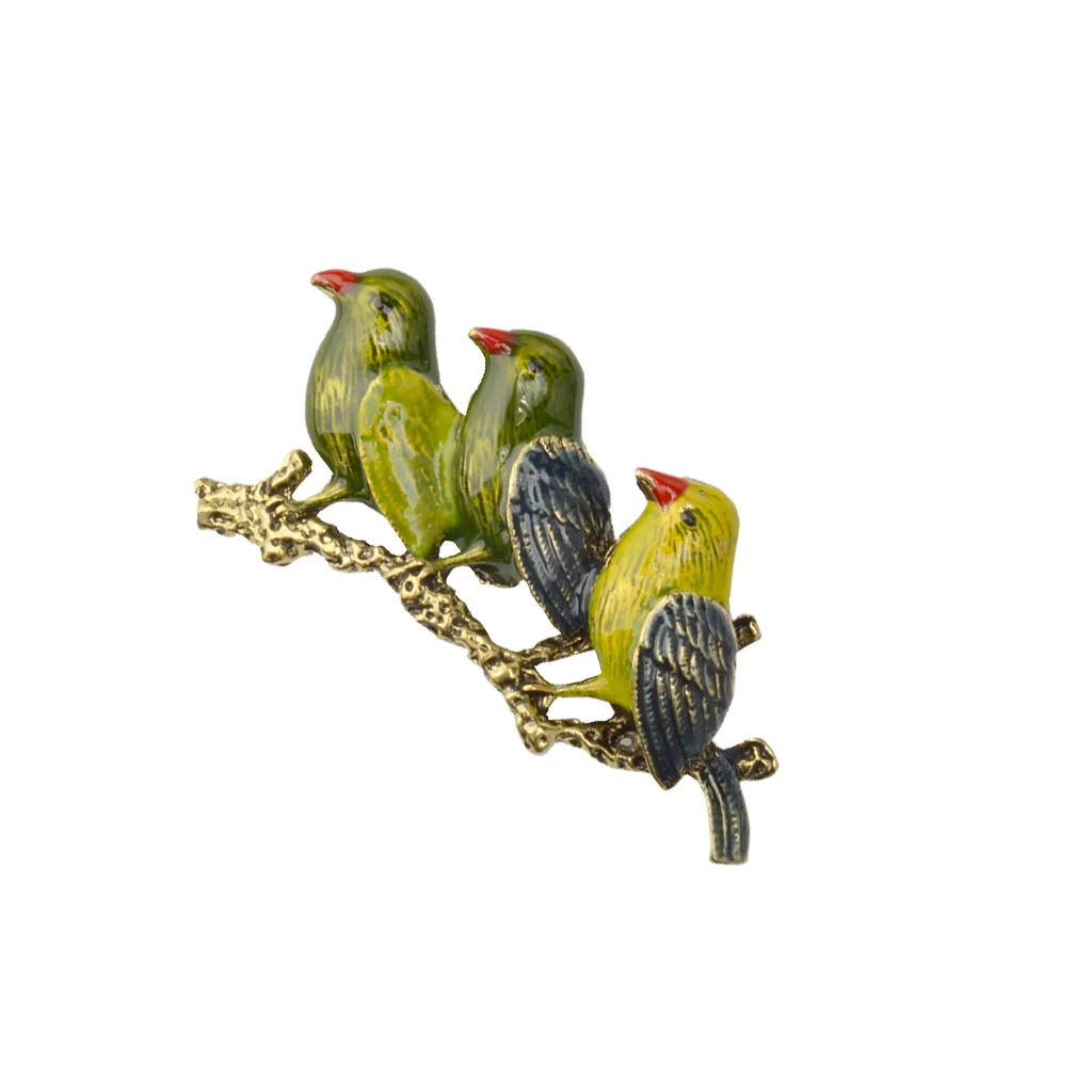 2pcs Vintage Green Enamel Bird Brooch Pin Gold Tone Costume Jewelry Gift