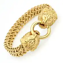 Античный двойной Львы голова цепочка с плетением «елочка» браслет для мужчин из нержавеющей стали золотой тон хип хоп подвеска 22,5 см