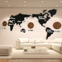 DIY 3D деревянная карта мира большие деревянные настенные часы Цифровые декоративные настенные часы домашний Декор Гостиная часы настенные стикеры 130 см* 60 см