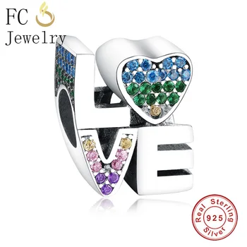 

FC Jewelry Fit Original Brand Charm Bracelet 925 Sterling Silver Letter Love Heart Crystal Bead Making Berloque Kralen 2019