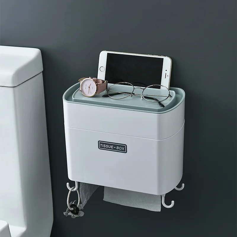 

Household Plastic Abs Bathroom Tissue Holder Wall-Mounted Hole-Free Toilet Paper Extraction Box Multi-Function Toilet Tissue Box