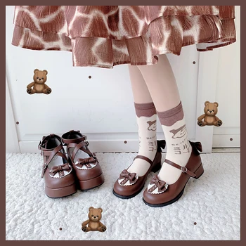 

Anime cosplay lolita shoes vintage round head thick heel gothic shoes cute bowknot kawaii shoes loli cos japanese 2020 new