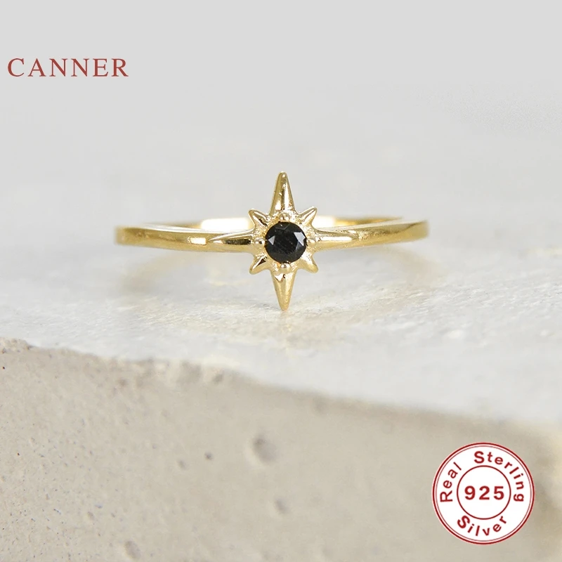

CANNER Eight Pointed Star Black Diamond Ring 100% 925 Sterling Silver Anillos Rings For Women Luxury Fine Jewelry Wedding Rings