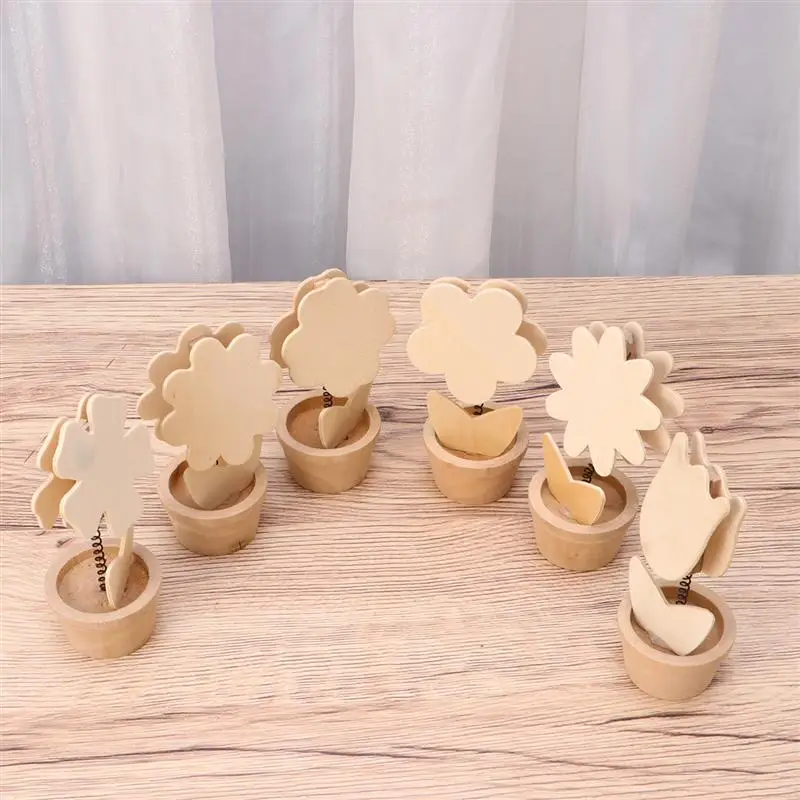 6 шт. DIY Незавершенное моделирование цветочный горшок Настольный орнамент деревянные растения DIY обучающие игрушки для детей дома(случайный стиль