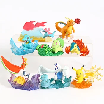 

Anime Monsters Center Ho-Oh Charizard Totodile Chikorita Lugia Cyndaquil Porygon Desktop Figures Collectible Toys 8pcs/set