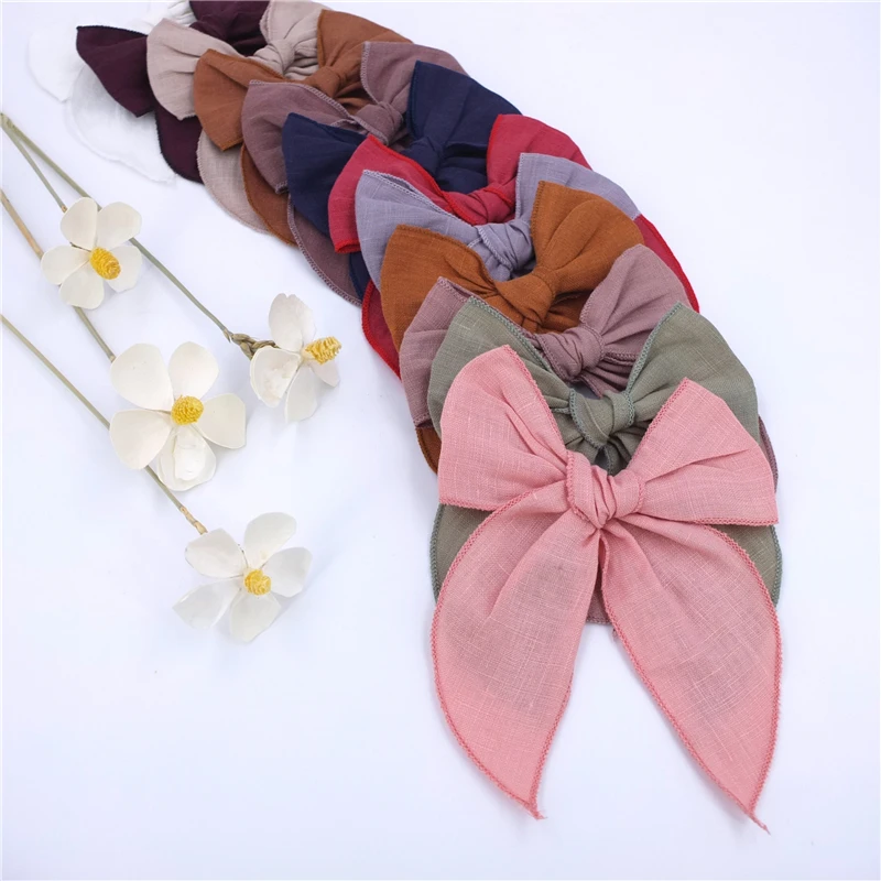 Fable Bow Hair Clips Baby Girls Women Linen Hemmed Hair Bow Clips Cotton Large Tails Hair Bows Accessories Hairgrips ergo baby accessories