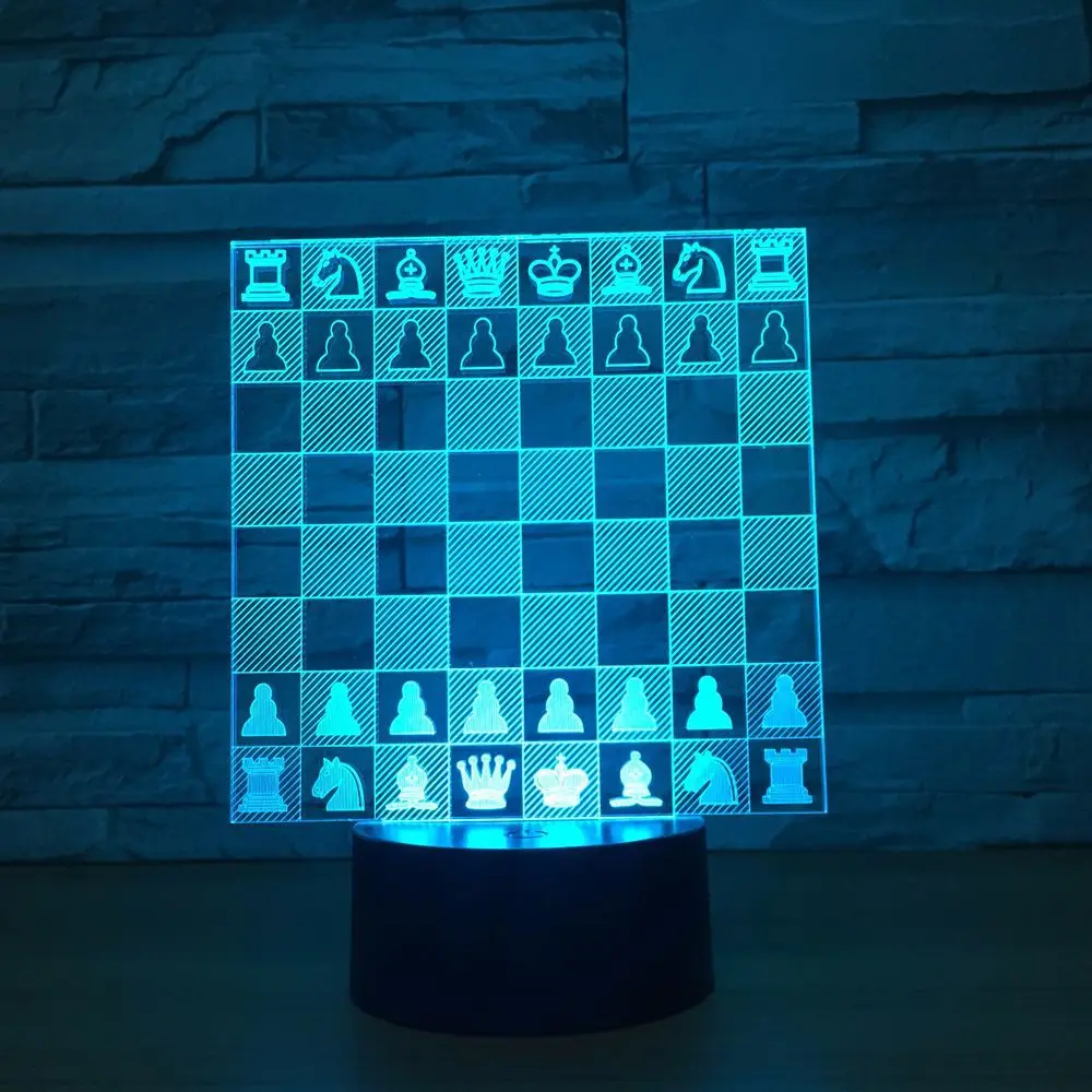  3D Chess Modelling Desk Lamp Led Nightlight 7 Colors Changing Horse Chess Lighting Fixture Bedroom 