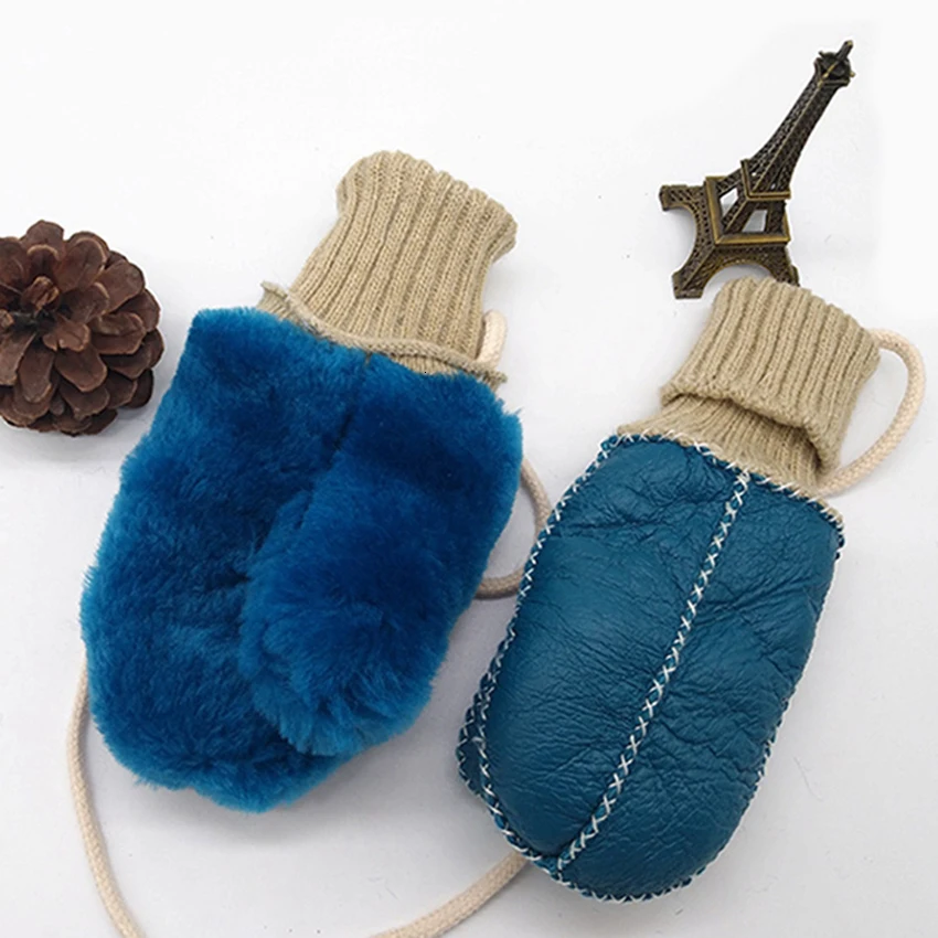 Зимние уличные теплые варежки для девочек и мальчиков, Детские теплые перчатки с натуральным овечьим мехом, детские перчатки из овечьей кожи Guantes#6
