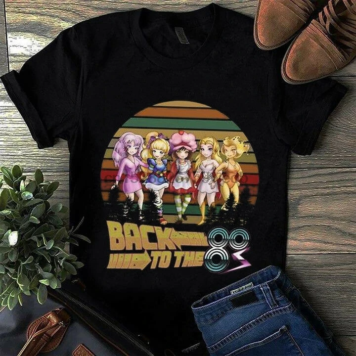 Футболка Jem Rainbow Brite с клубничным пером назад в 80-е годы Черная Мужская футболка S 4Xl