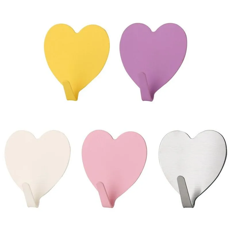 Ganchos autoadhesivos de acero con forma de corazón para puerta y pared, organizador de almacenamiento para baño, 1 unidad