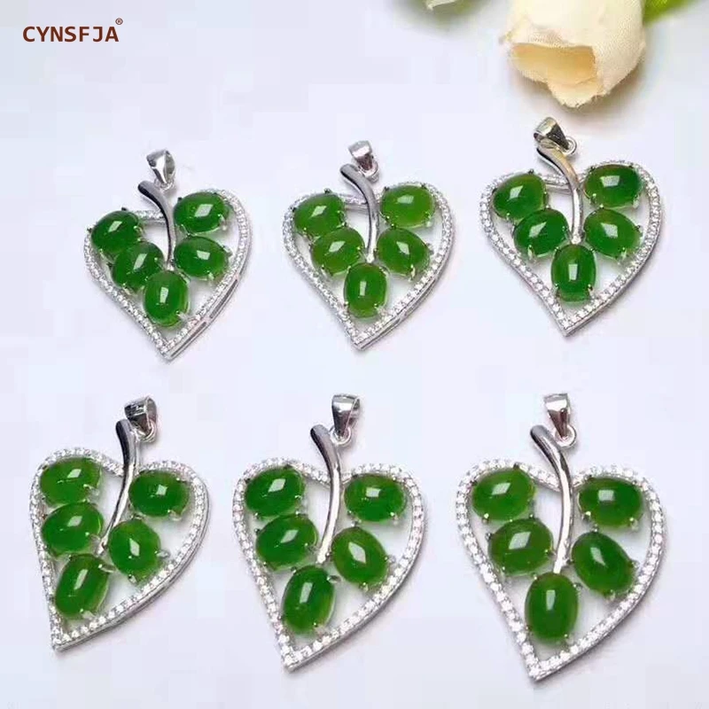 CYNSFJA Реал Certified(Hetian) нефрита Jade Jasper 925 пробы серебро ювелирные амулеты талисманы зеленый нефритовый кулон лучшие подарки