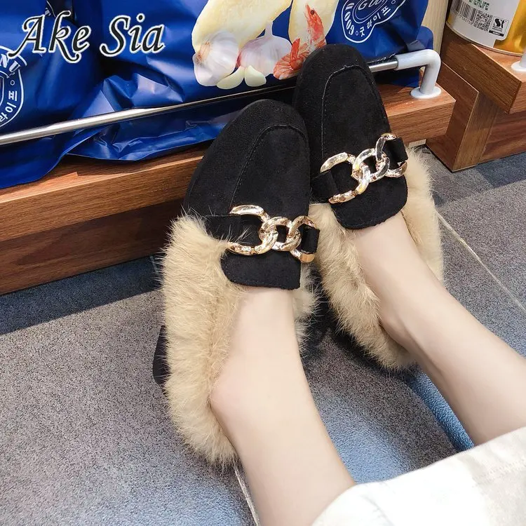 Г. Осенне-зимняя одежда новые тонкие туфли на плоской подошве, бархатные, одноногие, с кроличьим мехом, удобная женская обувь повседневная обувь