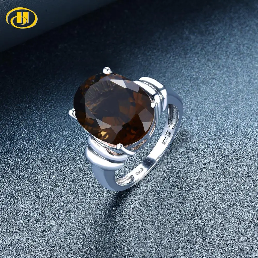 

Hutang 16x12mm Engagement Ring 8.97ct Natural Smoky Quartz Solid 925 Sterling Silver Wedding Fine jewelry for Women