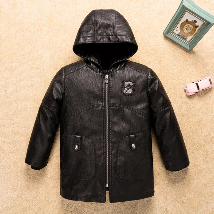 fleece thickening warm water wind-proof boys girls leather jacket faux PU kids winter leather coat children's clothing