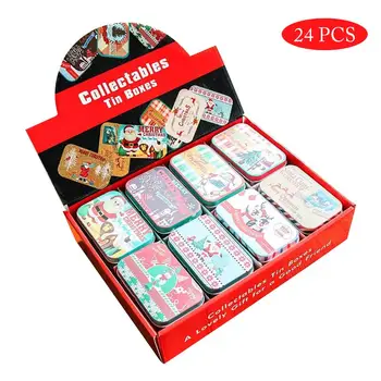 

24pcs Christmas Candy Storage Box Flip Tinplate Santa Elk Snowman Christmas Tree Baking Cookies Gift Box