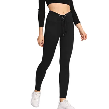 

Fashion Trend Black Joggers Sweatpants For Women High Waist Comfy Skinny Leggings Drawstring Trousers