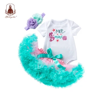 

Yoliyolei 3pcs/Set Newest Tutu Dress Set T-shirt+Dress+Hairband Summer Baby Girl Printed Romper Soft Net Princess Suit Clothing