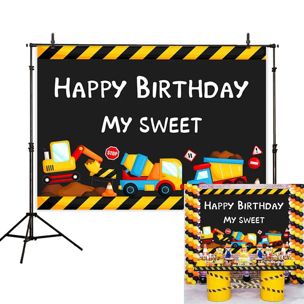 Allenjoy Happy Birthday Party Backdrops Construction Truck Excavator