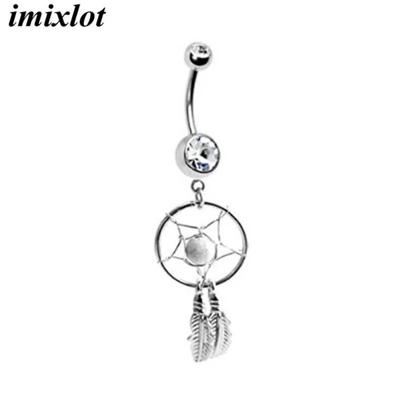 1 set Sexy Crystal Starfish Dream Catcher Bars Belly Button Rings Dangle Body Navel Piercing Rings Jewelry for Women
