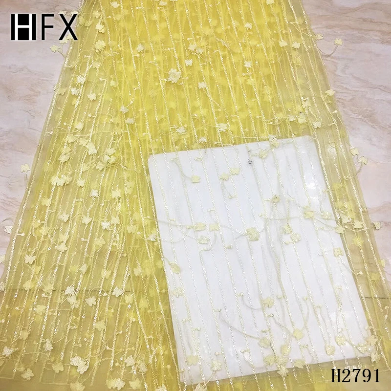

HFX african lace fabric high quality in 2019 african guipure cord lace yellow tulle lace with sequins mesh lace wedding dress