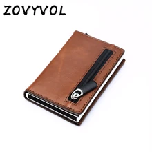 Мужской металлический бумажник ZOVYVOL, небольшое портмоне с радиочастотной идентификацией, плоский держатель для кредитных карт и удостоверения личности, смарт-кошелек черного цвета в минималистском стиле